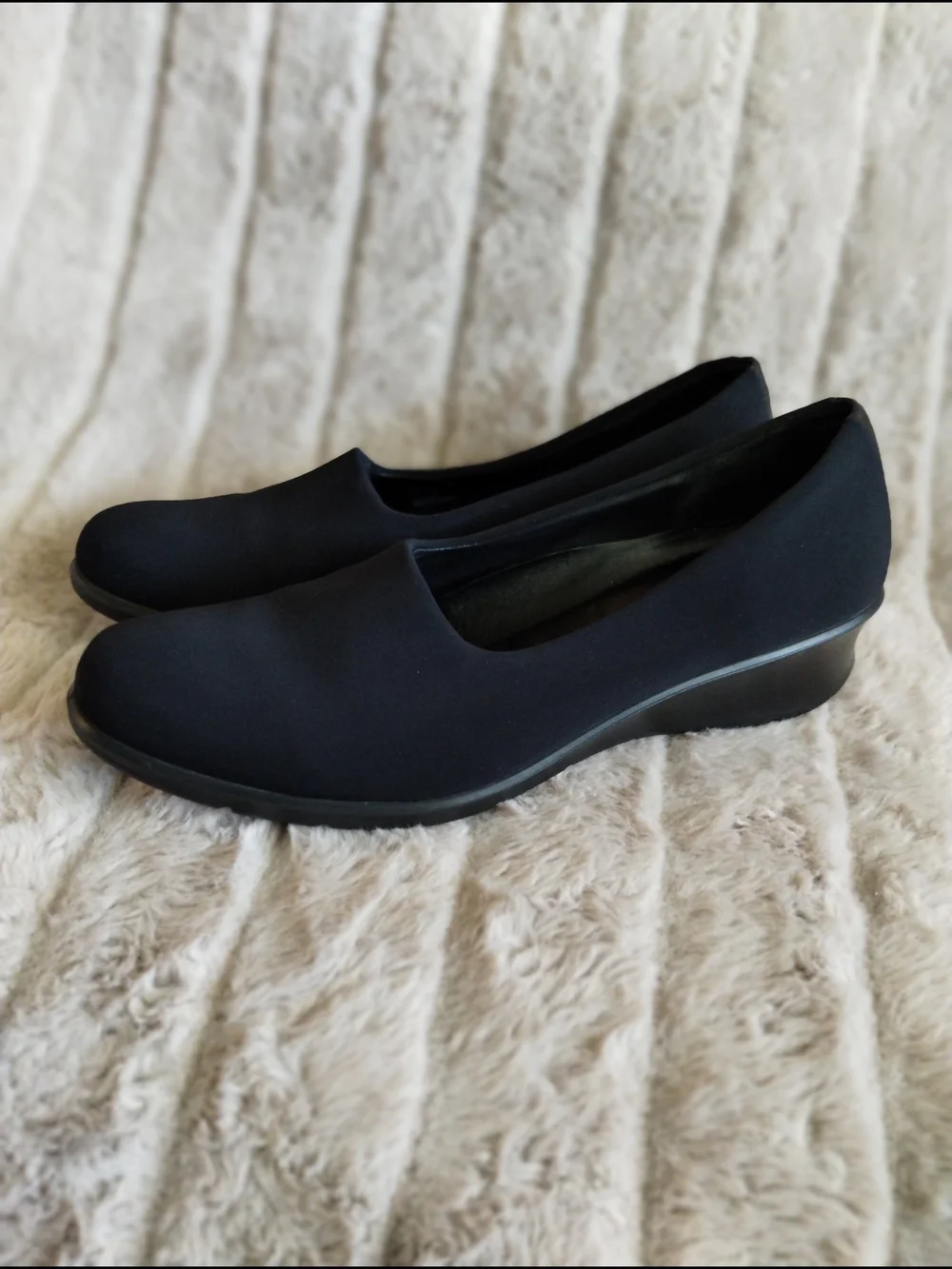 ECCO Black Stretch Fabric Slip-On Flats Women’s EU 39 Comfort Casual Shoes